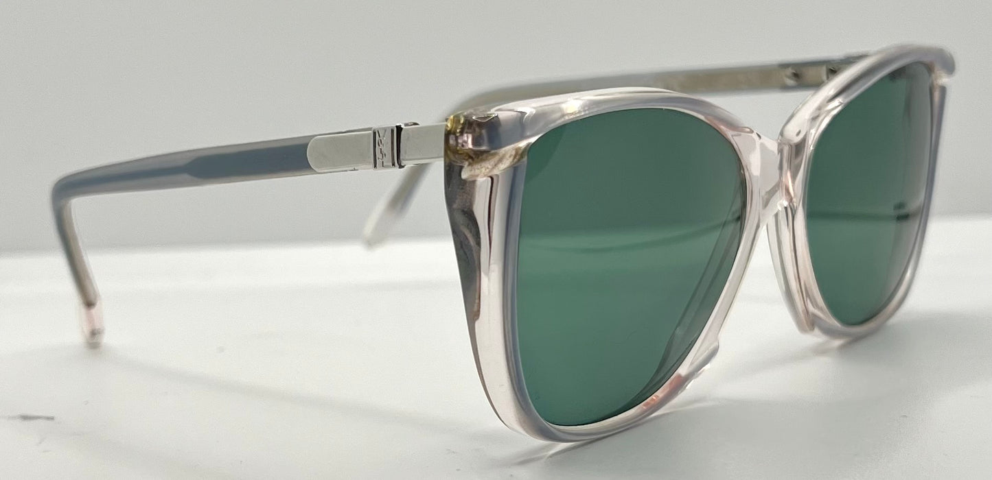 YSL SL 611 VINTAGE Sunglasses-Clear Grey w/New Green Custom Lenses-54mm-NOS