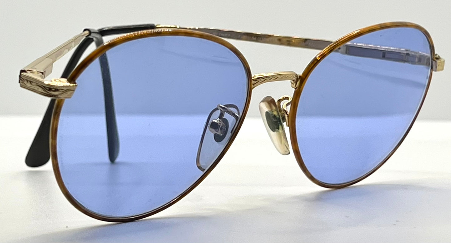 SEMESTER BLOND 081 Japan VINTAGE Sunglasses-Gold Frame w/New, Blue Custom Lenses