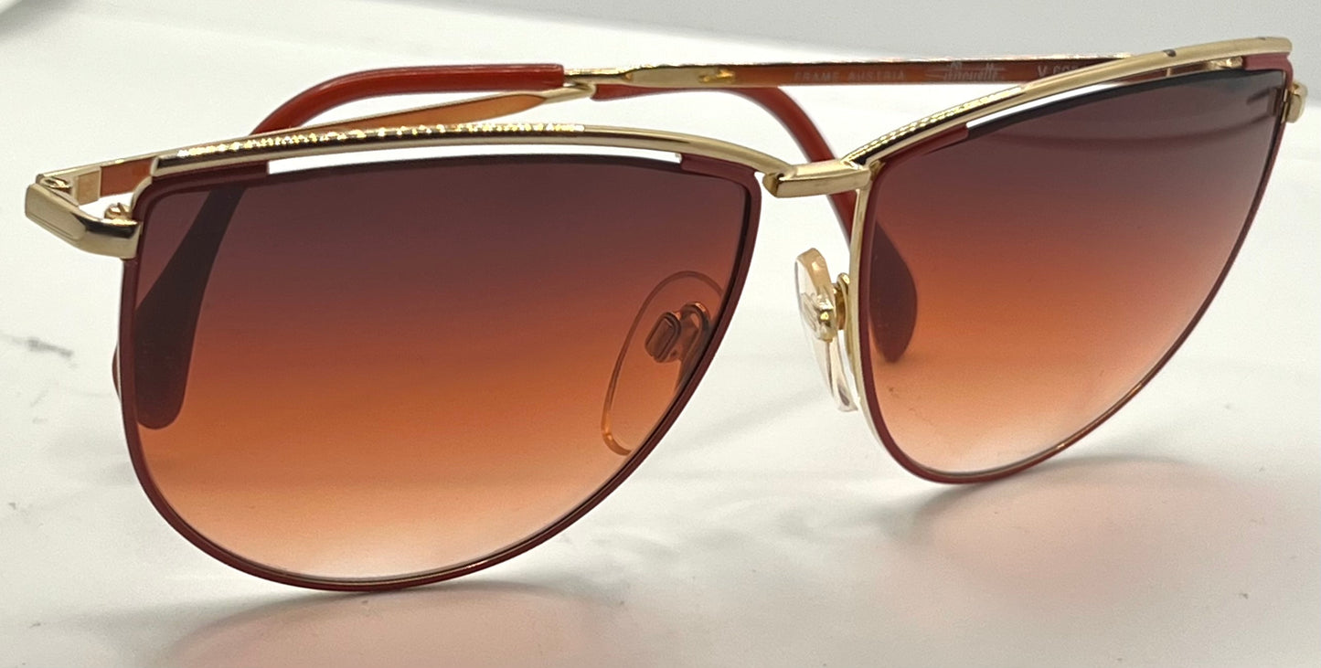 Silhouette M6078 V6051 Vintage Sunglasses Gold/Red w/New Gradient Custom Lenses-57mm-NOS