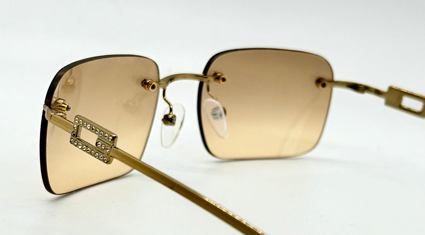 Gucci GG1777/S Strass Rimless Shield Sunglasses Gold/Brown 51mm-VINTAGE/UNWORN