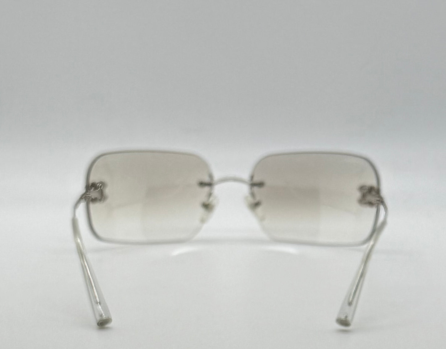 CHANEL 4017-D Silver Rimless Sunglasses Swarovski CC Logo Deadstock