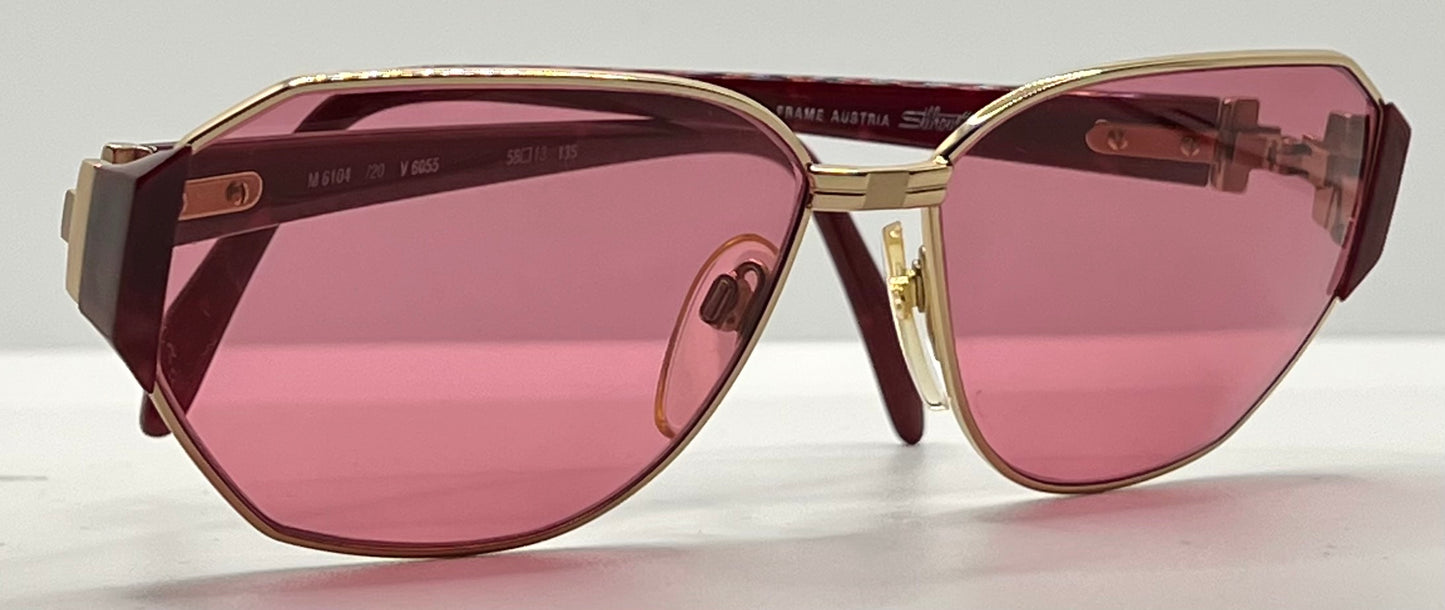 Silhouette M 6104/20 V6055 VINTAGE Sunglasses w/New Solid Pink Custom Lenses-58mm-Unworn/NOS