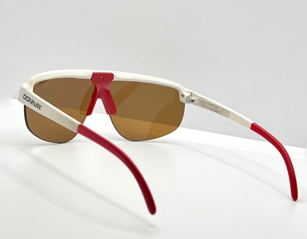 Vintage DONNAY 6394 E-Unit Sun AG Sunglasses – White/Red Deadstock 1980s Sport Wrap Shield – Original Lenses