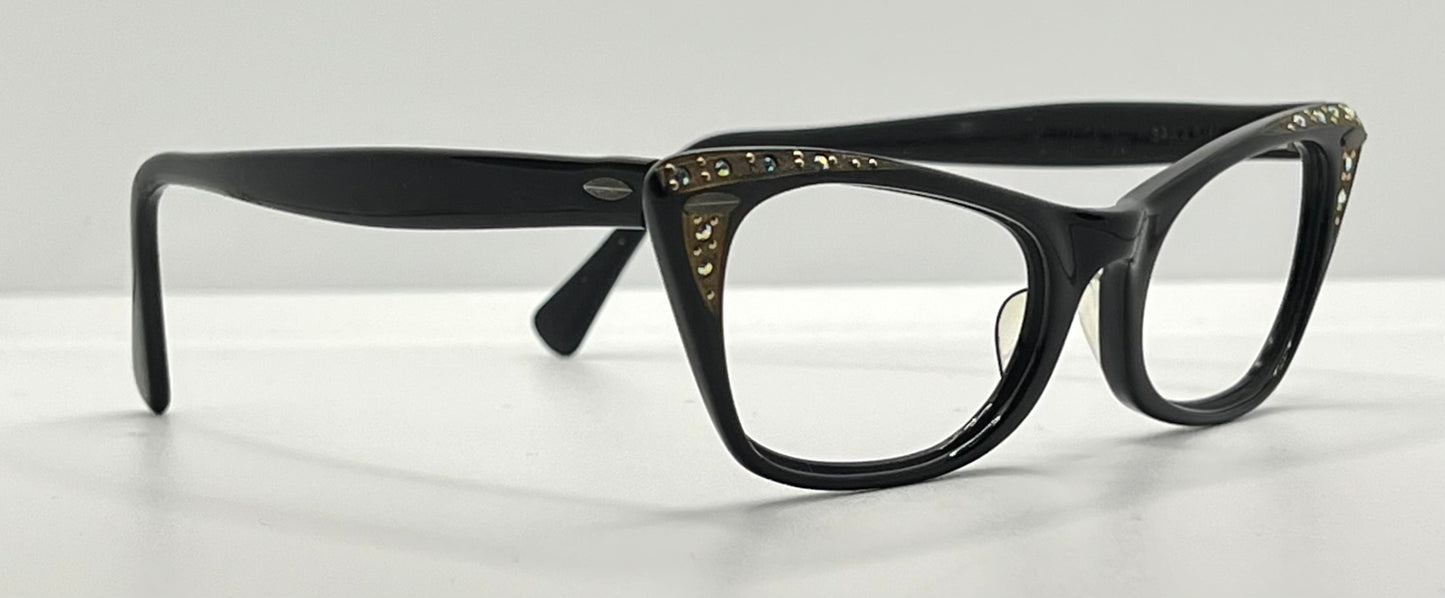 Vintage TITMUS USA “Siret” Cat-Eye Eyeglasses Black Rhinestone – Restored