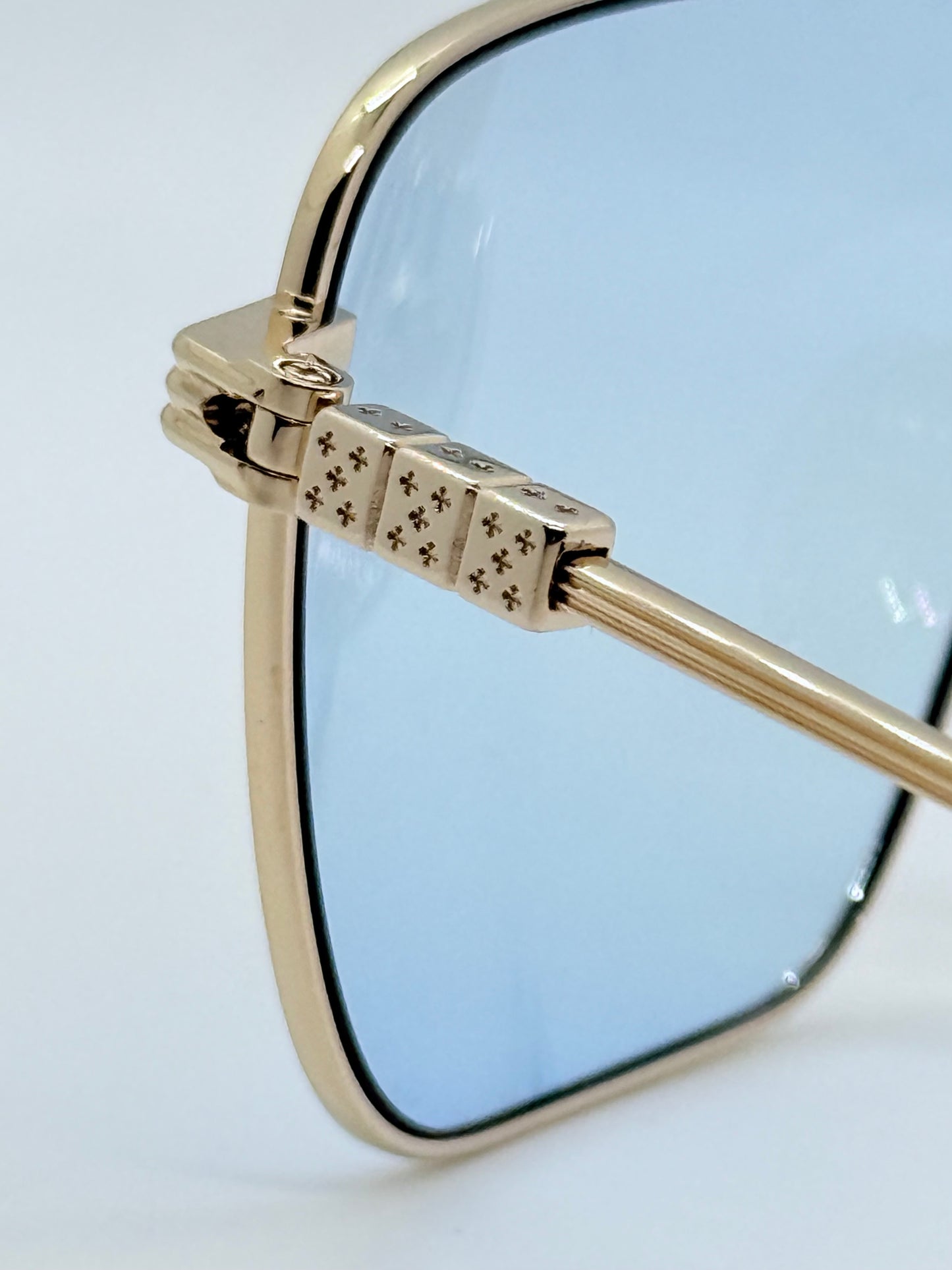 Chrome Hearts AM Gold Plated – Solid Light Blue Lenses – Deadstock Full Kit