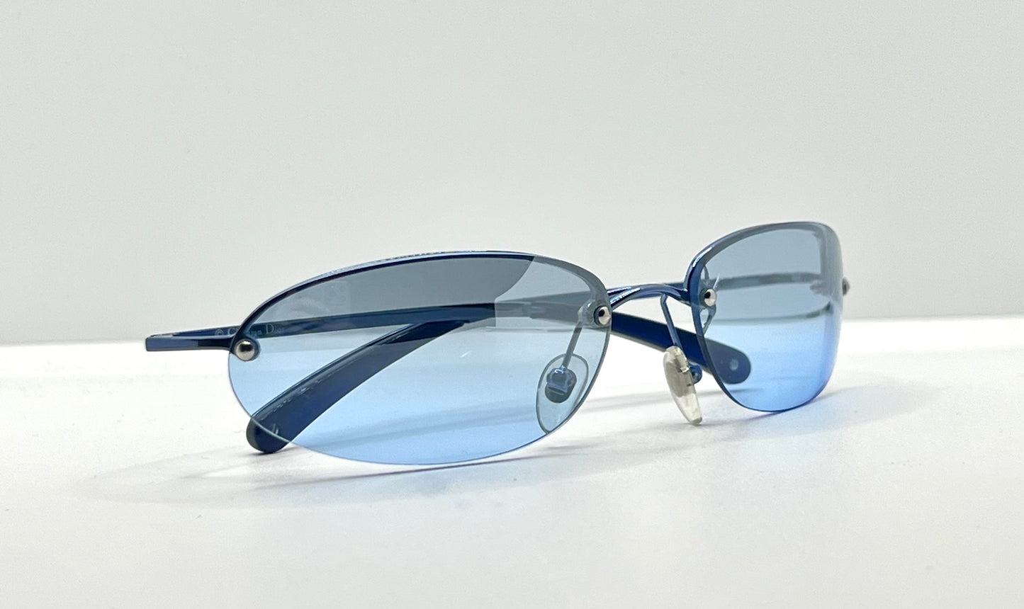 Christian Dior Minimotard 56B Blue Oval Rimless Sunglasses-Vintage Y2K-Unworn