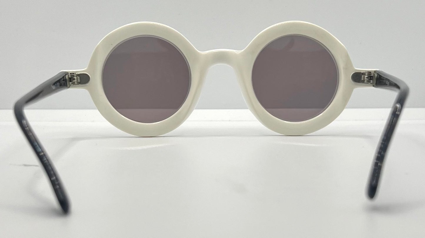 A.J. Morgan White Round Sunglasses Made in Italy – Pre-Owned, Iconic Mod Look