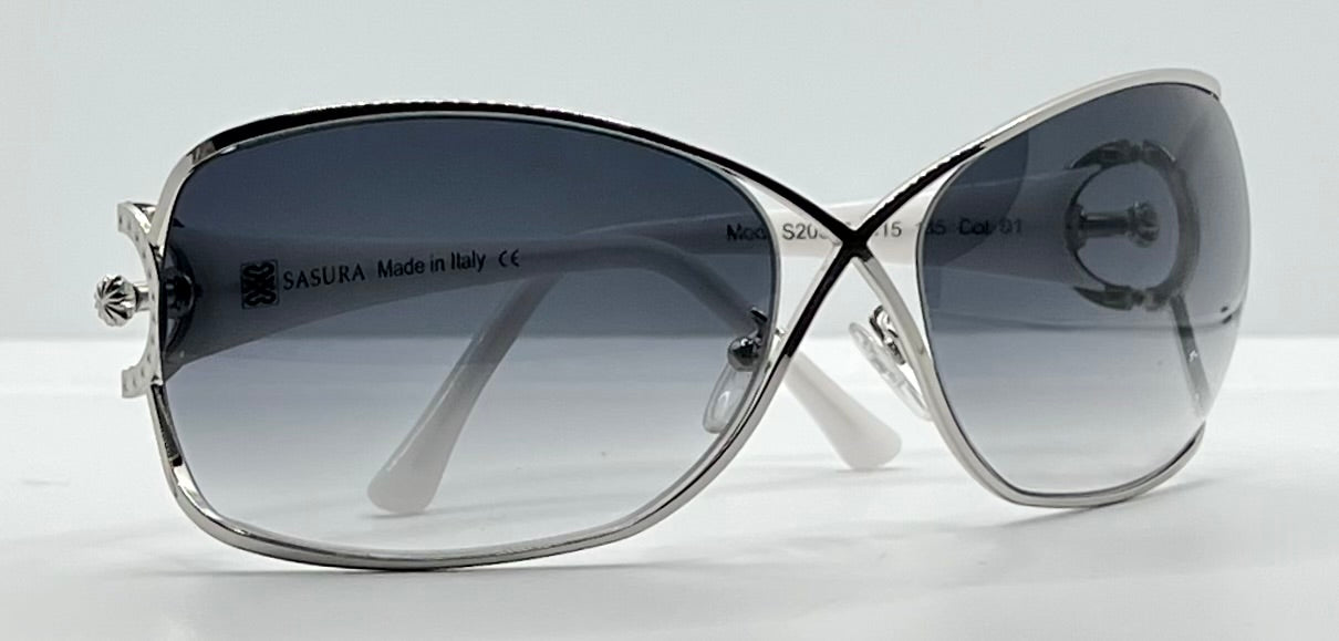 Sasura S203 Col. 01 White & Silver Oval Sunglasses – Gradient Lenses – Made in Italy