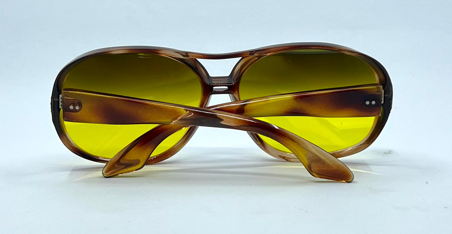 1970s Oversized Aviator Sunglasses Mineral Crystal Grey/Yellow Gradient Mirror Lenses