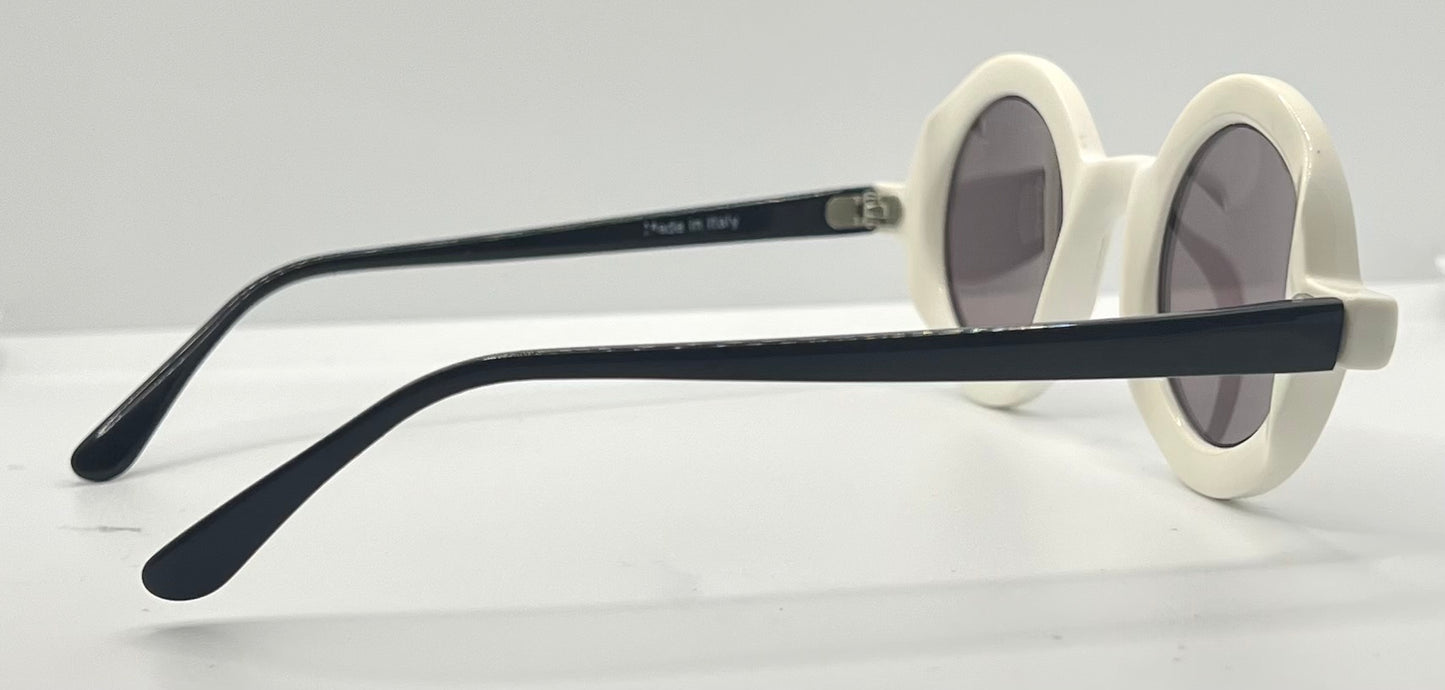 A.J. Morgan White Round Sunglasses Made in Italy – Pre-Owned, Iconic Mod Look