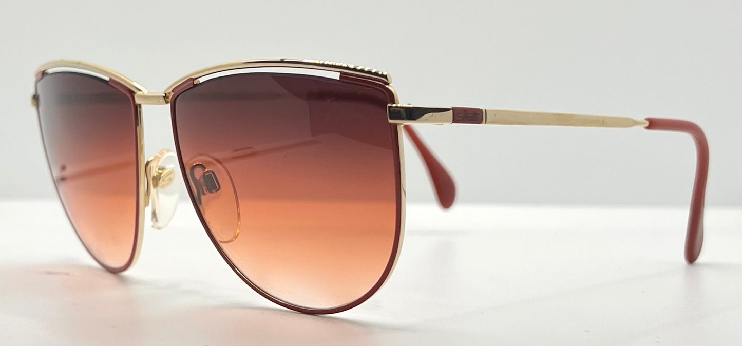 Silhouette M6078 V6051 Vintage Sunglasses Gold/Red w/New Gradient Custom Lenses-57mm-NOS