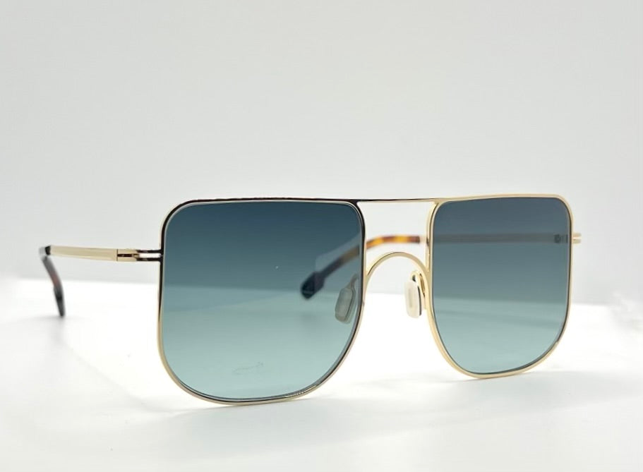 ODETTE Lunettes JUNO M202 Gold Sunglasses-Made in France-Gradient Blue/Green Lenses-New