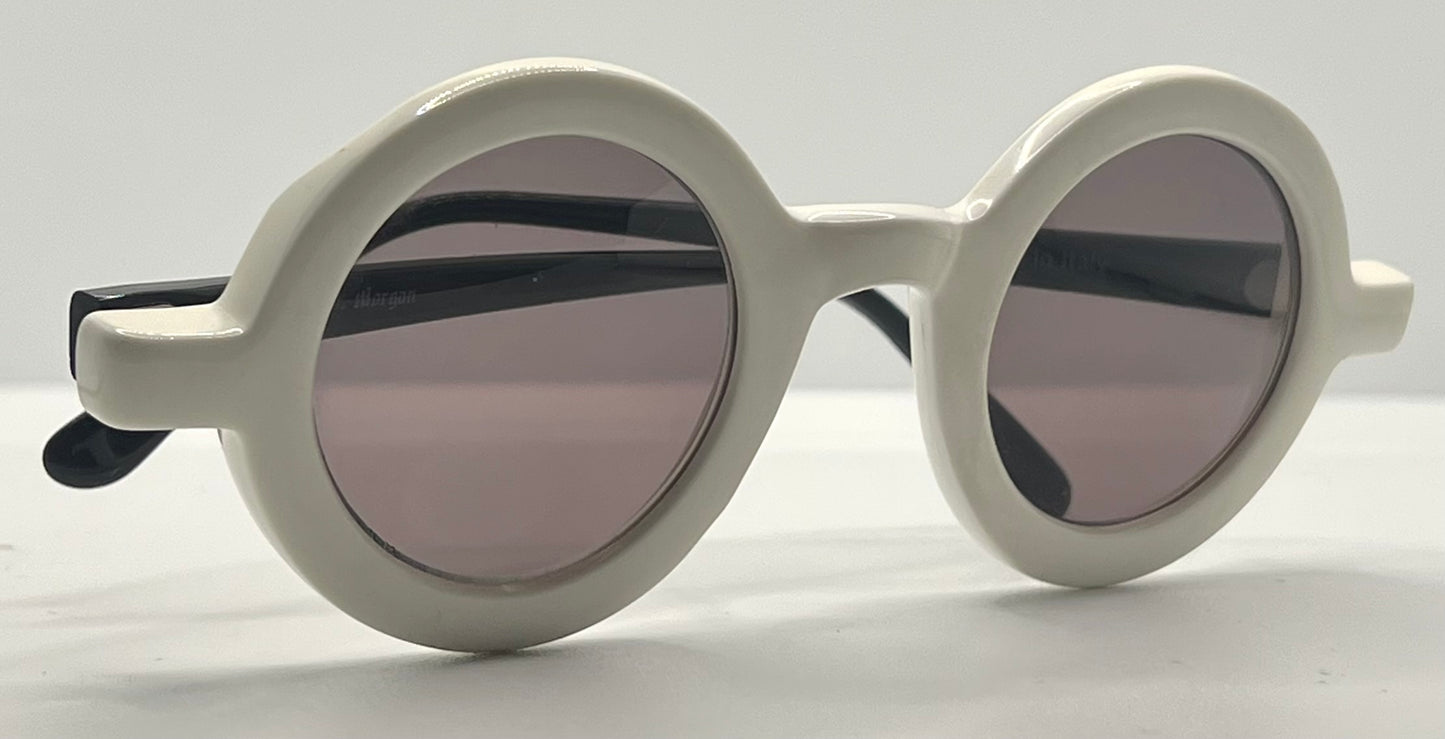 A.J. Morgan White Round Sunglasses Made in Italy – Pre-Owned, Iconic Mod Look