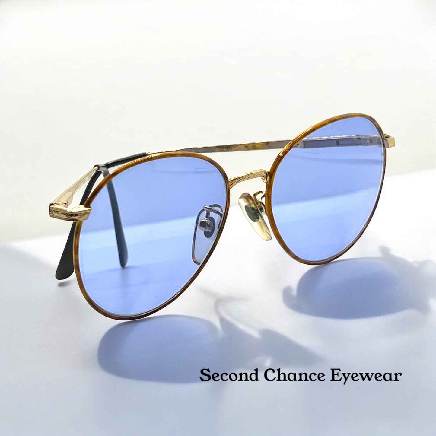 SEMESTER BLOND 081 Japan VINTAGE Sunglasses-Gold Frame w/New, Blue Custom Lenses