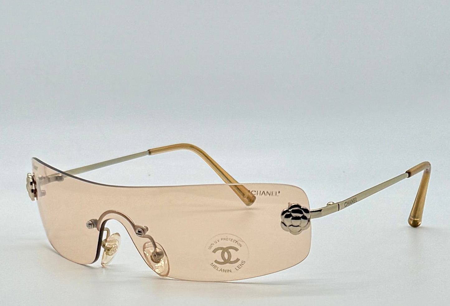 CHANEL 4086 C.124/60 Silver Shield Rimless Sunglasses – Vintage Deadstock – Made in Italy