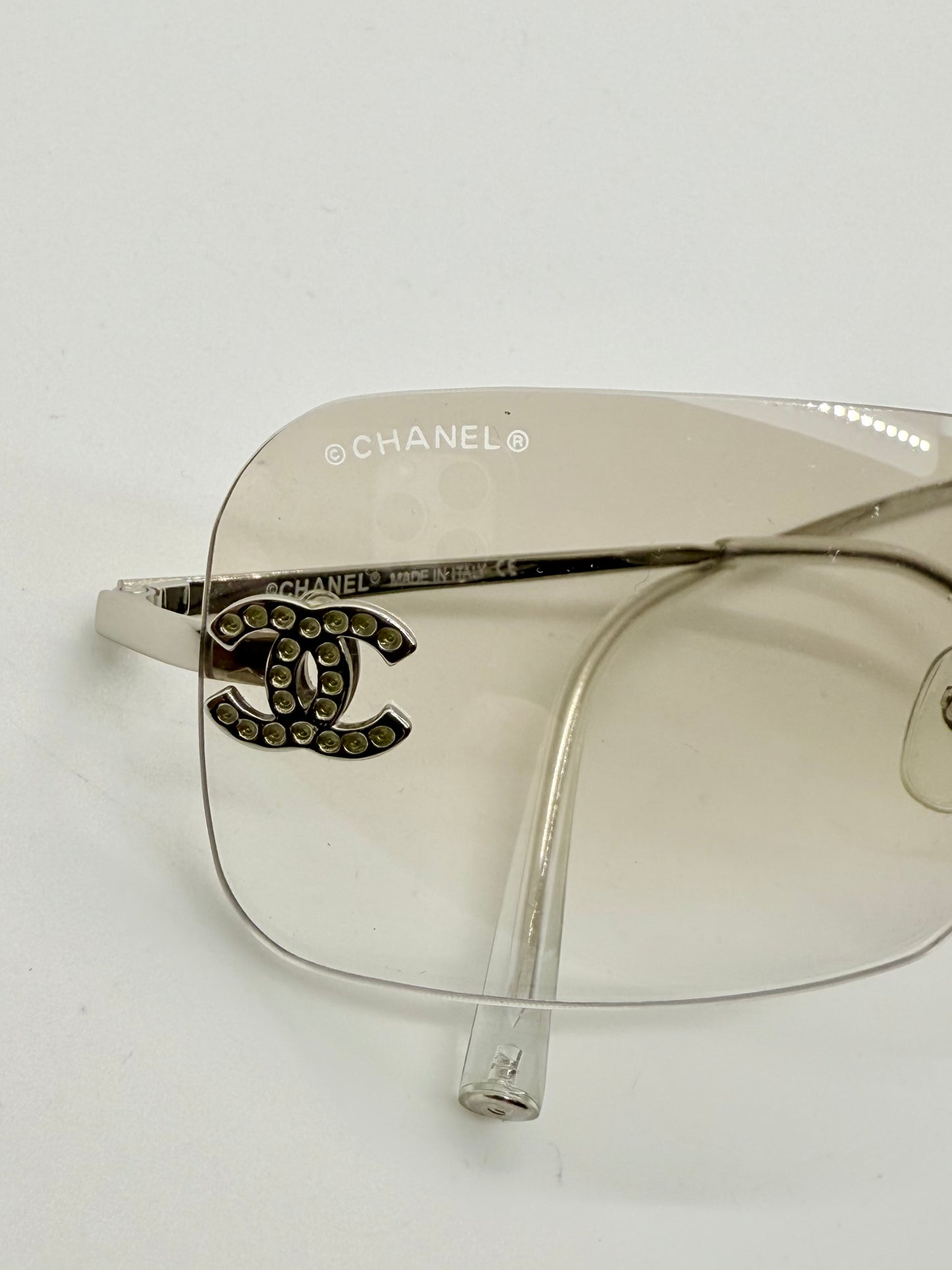 CHANEL 4017-D Silver Rimless Sunglasses Swarovski CC Logo Deadstock