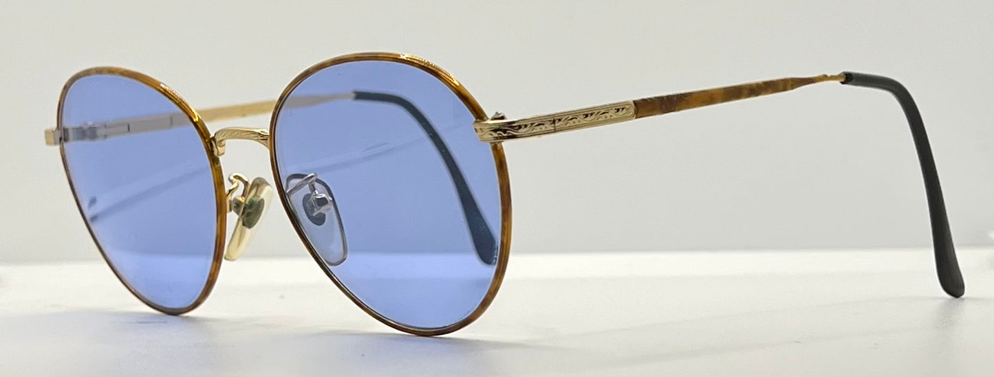 SEMESTER BLOND 081 Japan VINTAGE Sunglasses-Gold Frame w/New, Blue Custom Lenses