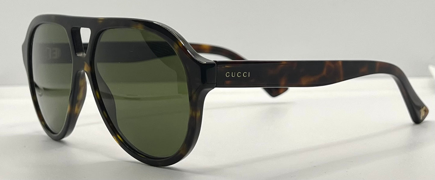 GUCCI GG0759S 002-Dark Havana Pilot Sunglasses-Optyl-Bee Detail-Full Kit-56mm