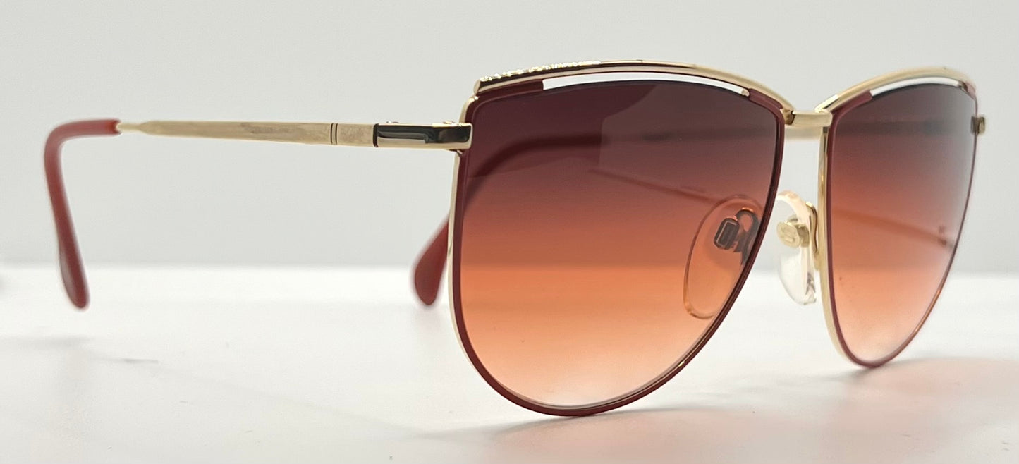 Silhouette M6078 V6051 Vintage Sunglasses Gold/Red w/New Gradient Custom Lenses-57mm-NOS