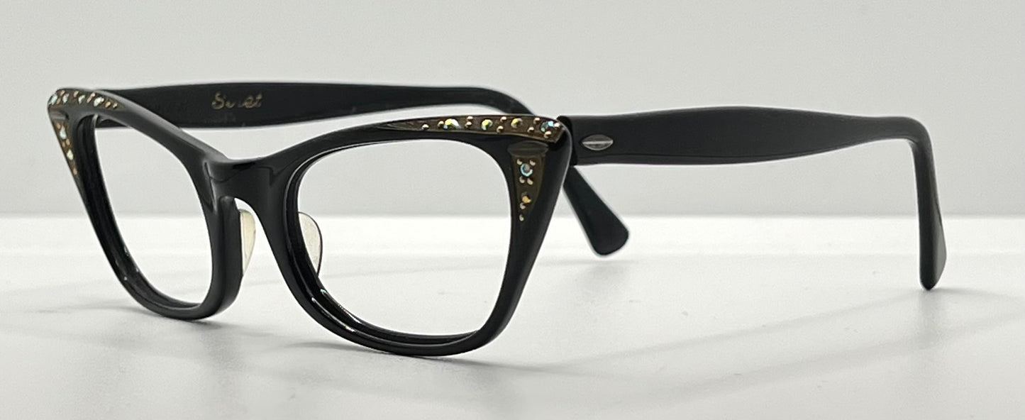 Vintage TITMUS USA “Siret” Cat-Eye Eyeglasses Black Rhinestone – Restored