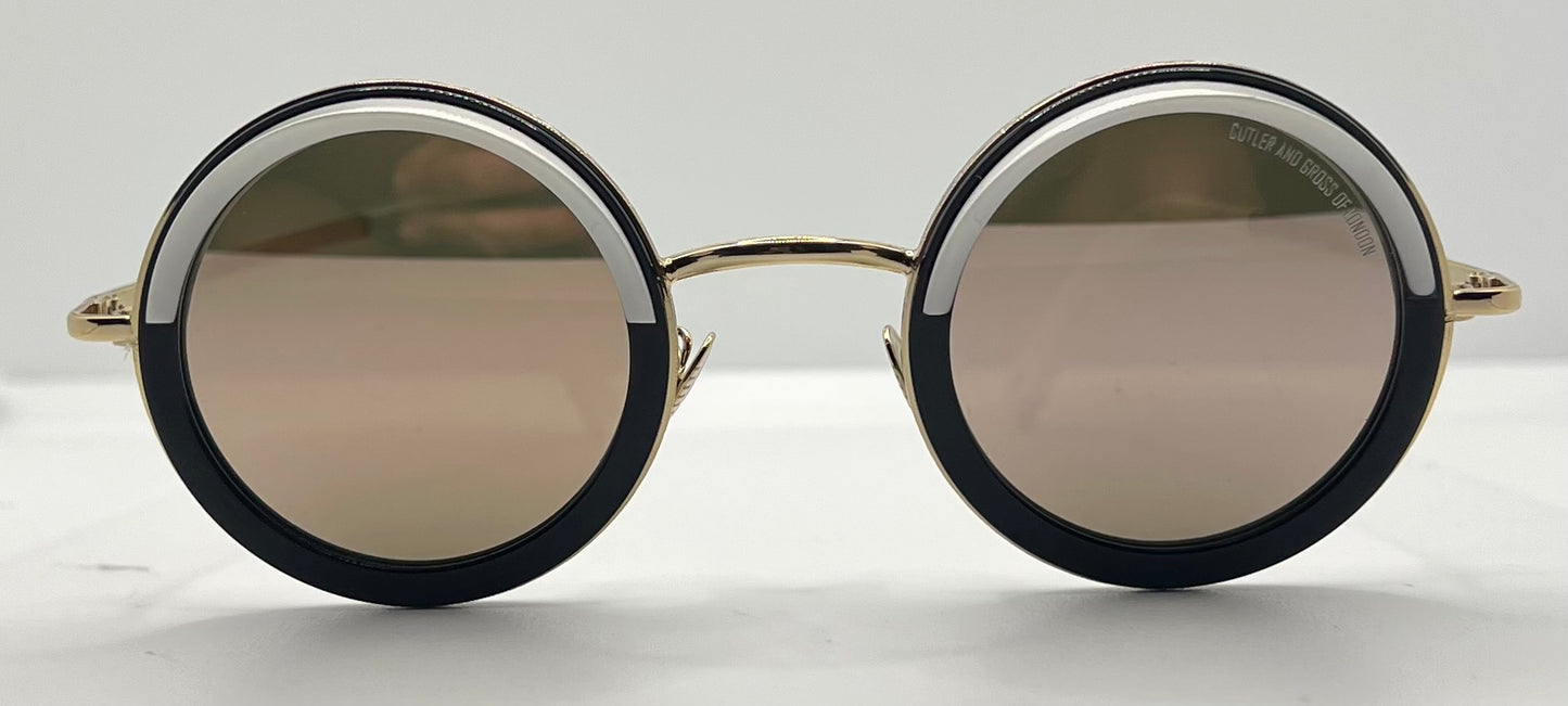 Cutler and Gross 1277 Round Sunglasses Gold/Black/White-New/Unworn-Full Kit-44mm