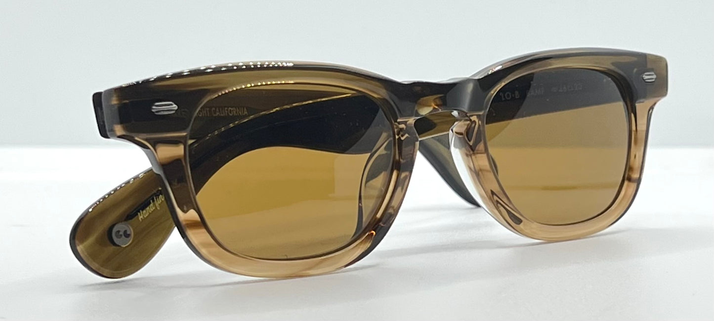 Garrett Leight LO-B BAMF 46-23 Premium Glass Sunglasses-Brown Fade – Full Kit-New