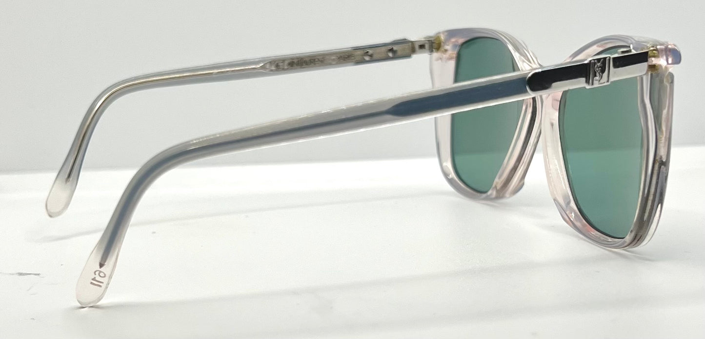 YSL SL 611 VINTAGE Sunglasses-Clear Grey w/New Green Custom Lenses-54mm-NOS