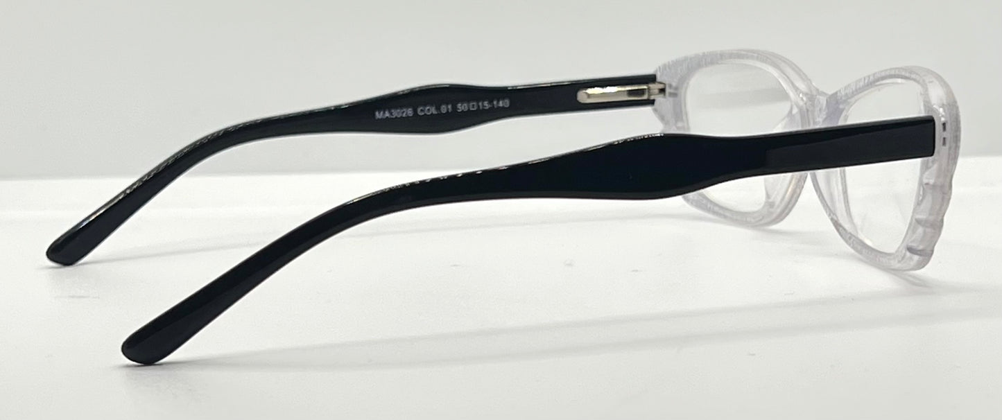 Menizzi MA3026 COL.01 Eyeglasses – Clear Textured / Black Temples – 50mm