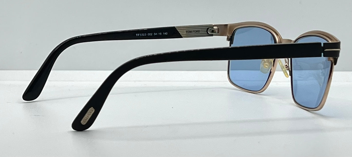 Tom Ford TF5323 002 Black/Gold Sunglasses w/New Blue Custom Lenses-New/Unworn-Full Kit