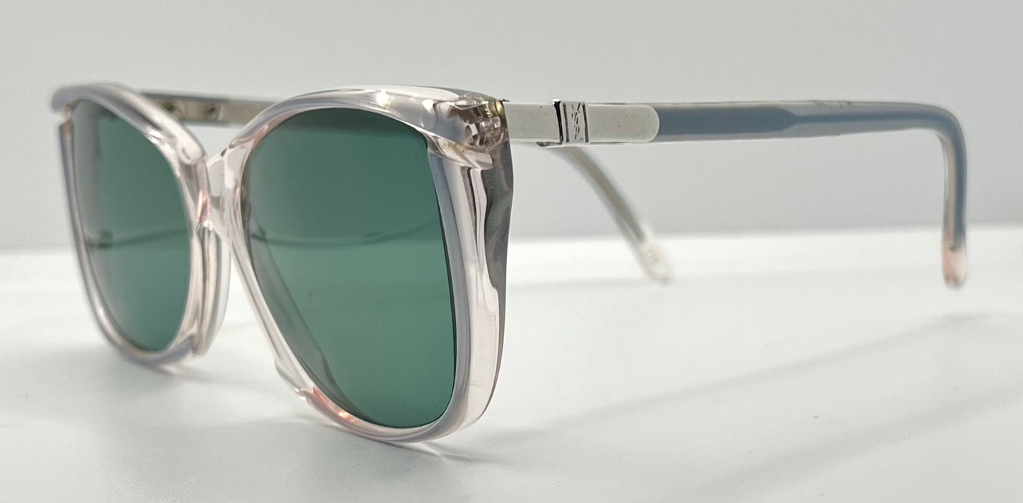 YSL SL 611 VINTAGE Sunglasses-Clear Grey w/New Green Custom Lenses-54mm-NOS