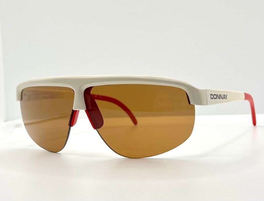 Vintage DONNAY 6394 E-Unit Sun AG Sunglasses – White/Red Deadstock 1980s Sport Wrap Shield – Original Lenses