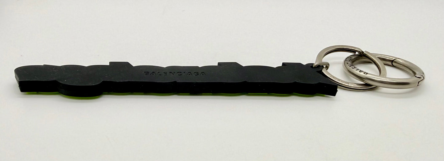 Balenciaga Logo Keychain-Neon Green Black-Silver Hardware-Authentic