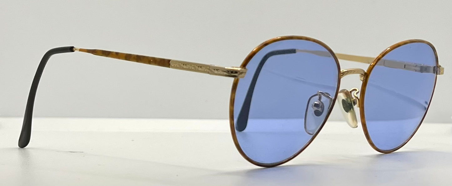 SEMESTER BLOND 081 Japan VINTAGE Sunglasses-Gold Frame w/New, Blue Custom Lenses