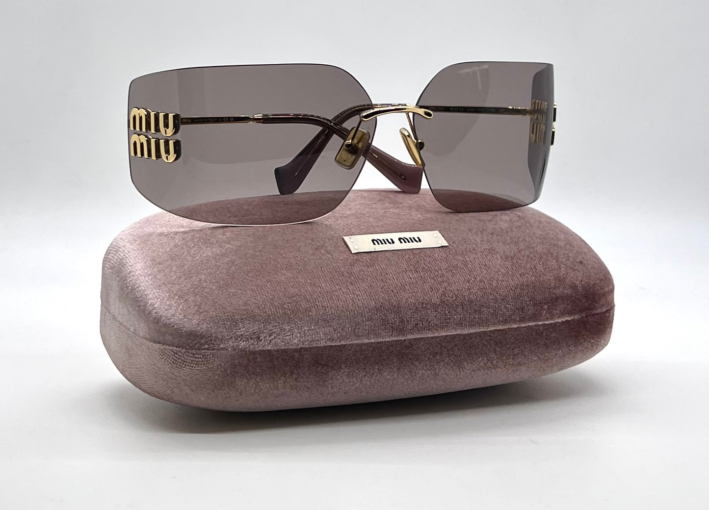 Miu Miu Aube MU 54YS-Gold Mauve Rimless Sunglasses-Unworn-Full Kit-Italy
