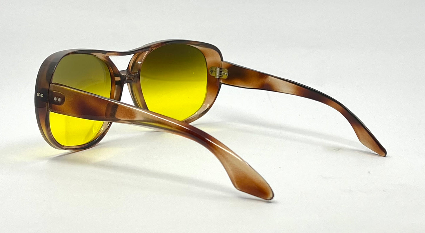 1970s Oversized Aviator Sunglasses Mineral Crystal Grey/Yellow Gradient Mirror Lenses