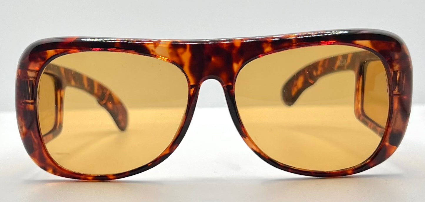 DUCAL VINTAGE Glacier Tortoise SHIELD Sunglasses ALL w/New Amber CUSTOM Lenses-60mm-Japan