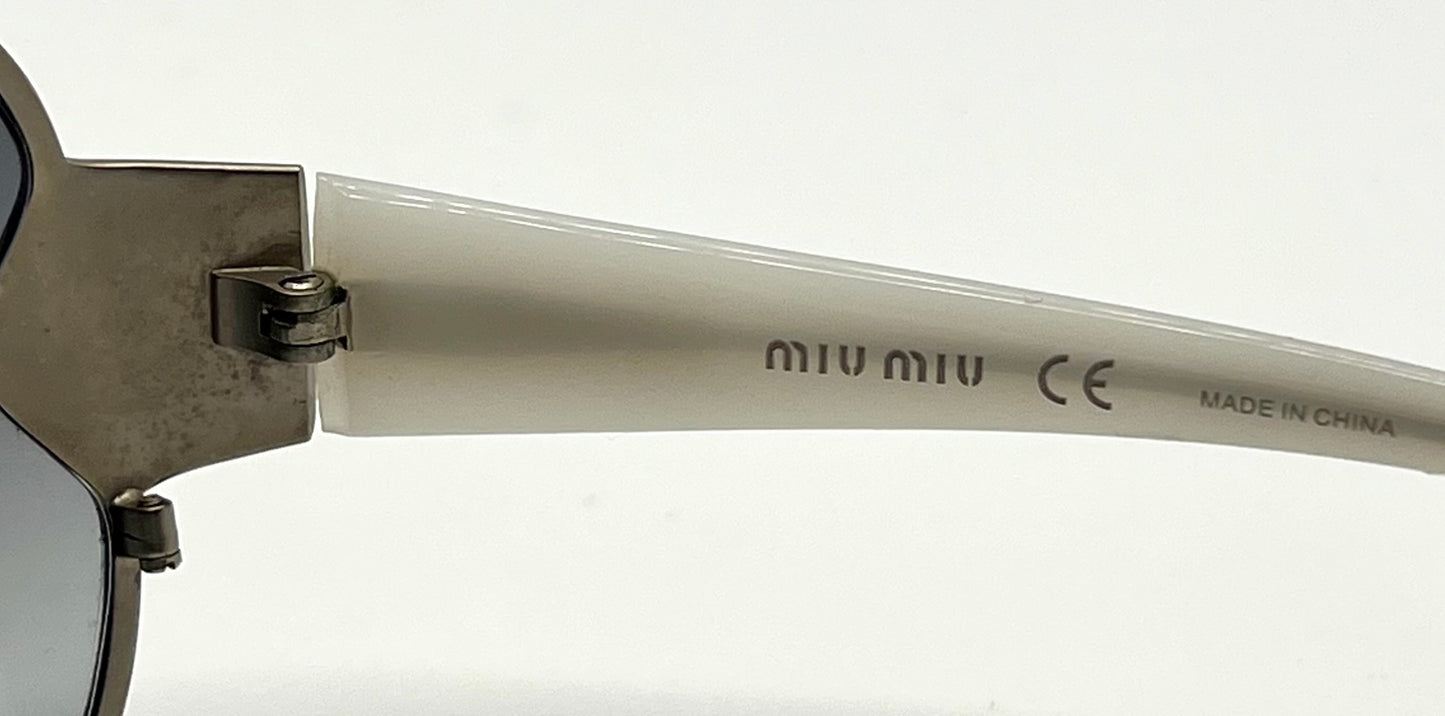 MIU MIU SMU55G 1AP-5D1 Oversized Shield Sunglasses-White Temples-68mm-Full Kit-New/Unworn