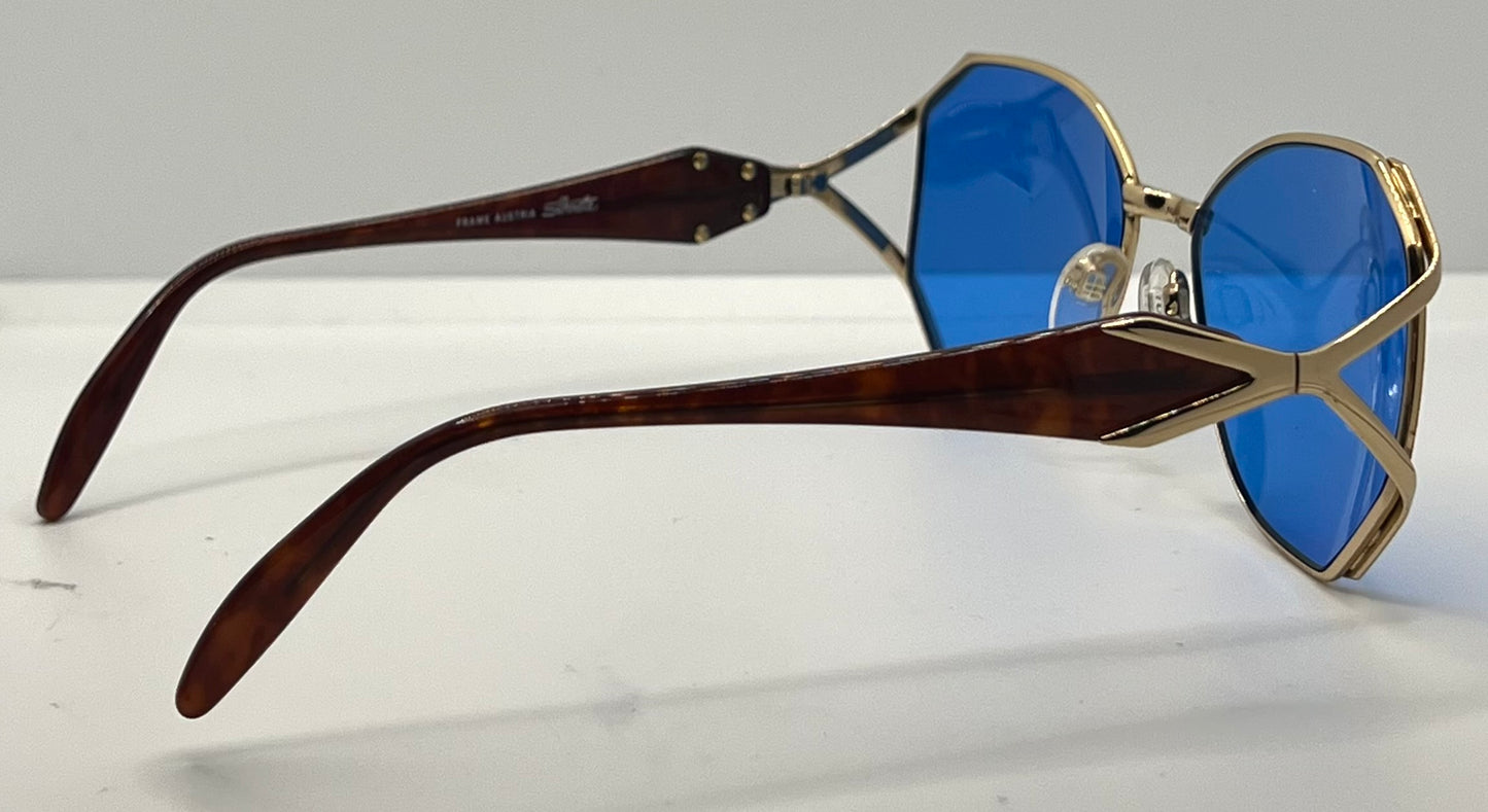 Silhouette M6186/30 Gold Shield VINTAGE Sunglasses w/New Solid Blue Custom Lenses-Unworn