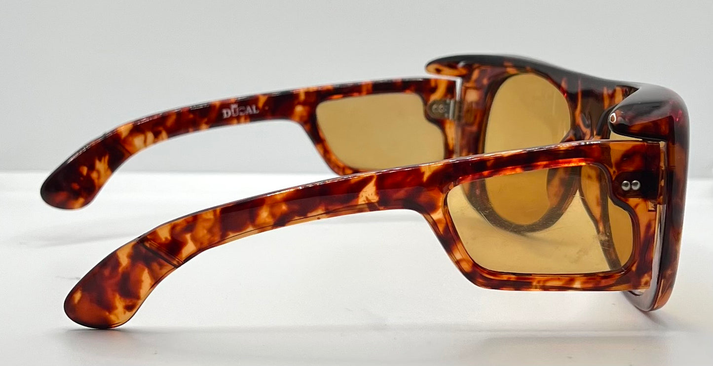 DUCAL VINTAGE Glacier Tortoise SHIELD Sunglasses ALL w/New Amber CUSTOM Lenses-60mm-Japan