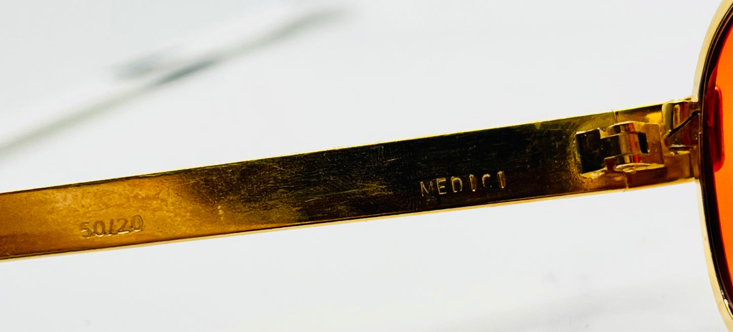 SWAN Medici 50420 Vintage Sunglasses-Gold Textured Frame w/New, Custom “Tuscan Flame” Lenses-Deadstock-Italy