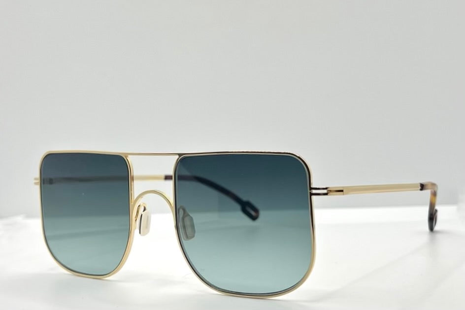 ODETTE Lunettes JUNO M202 Gold Sunglasses-Made in France-Gradient Blue/Green Lenses-New