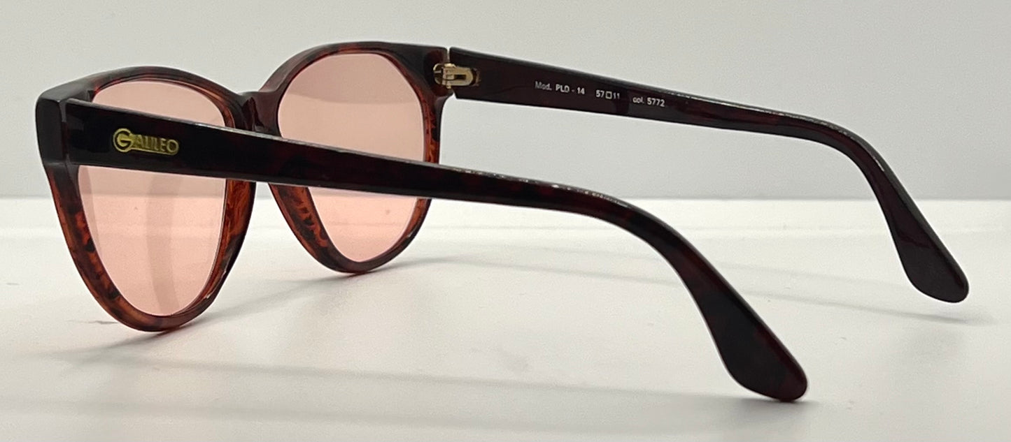 Galileo PLD-14 Vintage Sunglasses w/New, Pink Tint Custom Lenses-57mm-Italy-Unworn