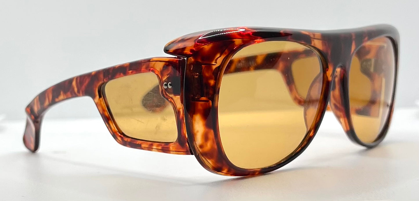 DUCAL VINTAGE Glacier Tortoise SHIELD Sunglasses ALL w/New Amber CUSTOM Lenses-60mm-Japan