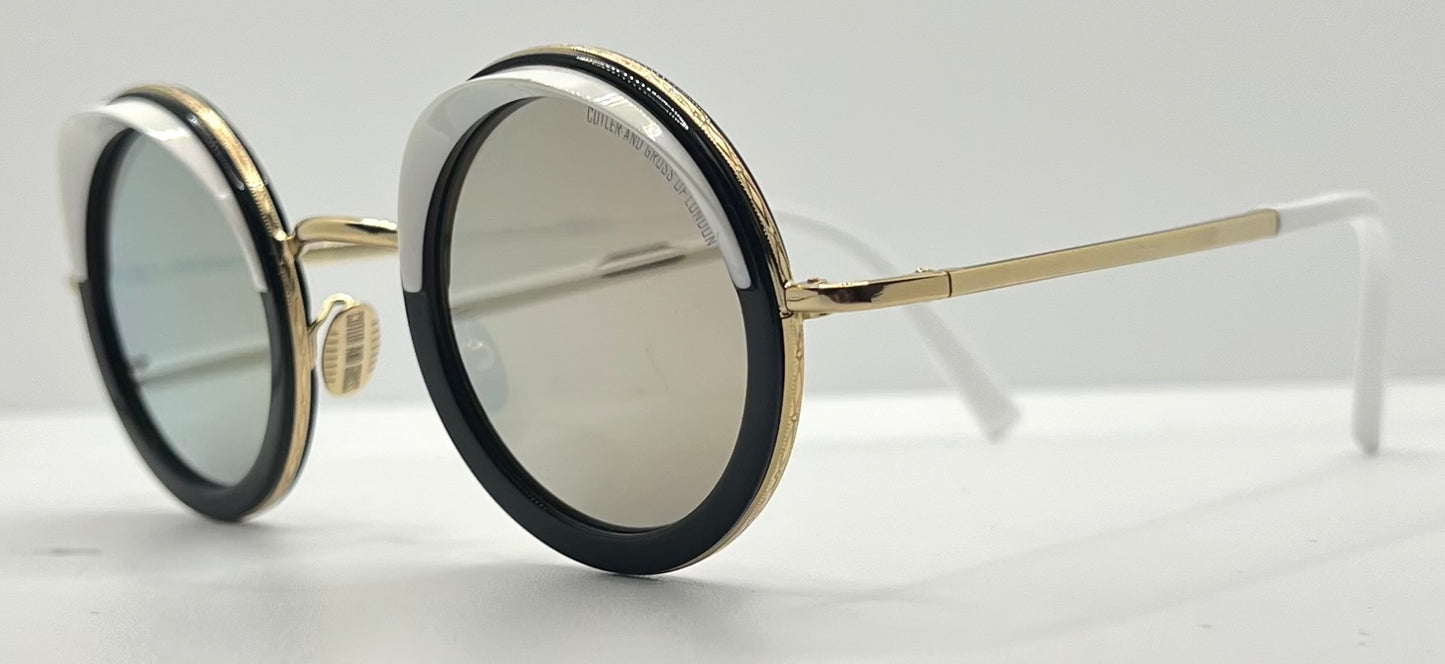 Cutler and Gross 1277 Round Sunglasses Gold/Black/White-New/Unworn-Full Kit-44mm