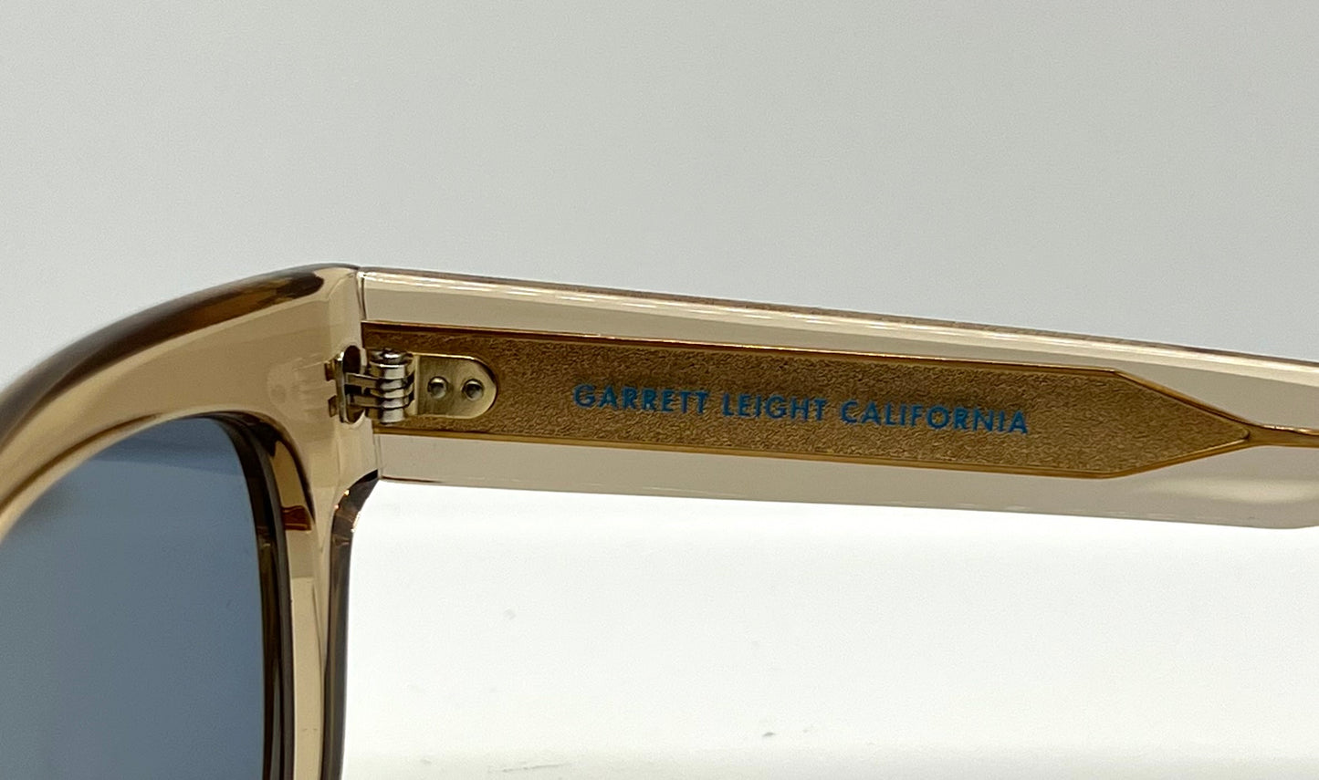 Garrett Leight WOZ BRE Sunglasses Champagne 49-21 Blue Lens Full Kit NWT