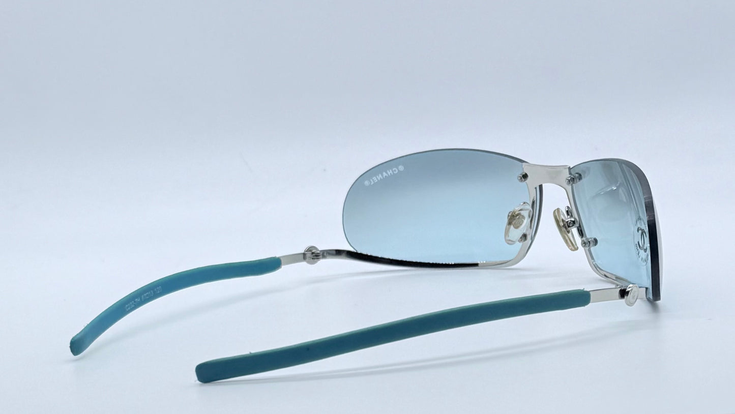 CHANEL C232-7H Rimless Shield Sunglasses Turquoise Melanin Lens-Deadstock