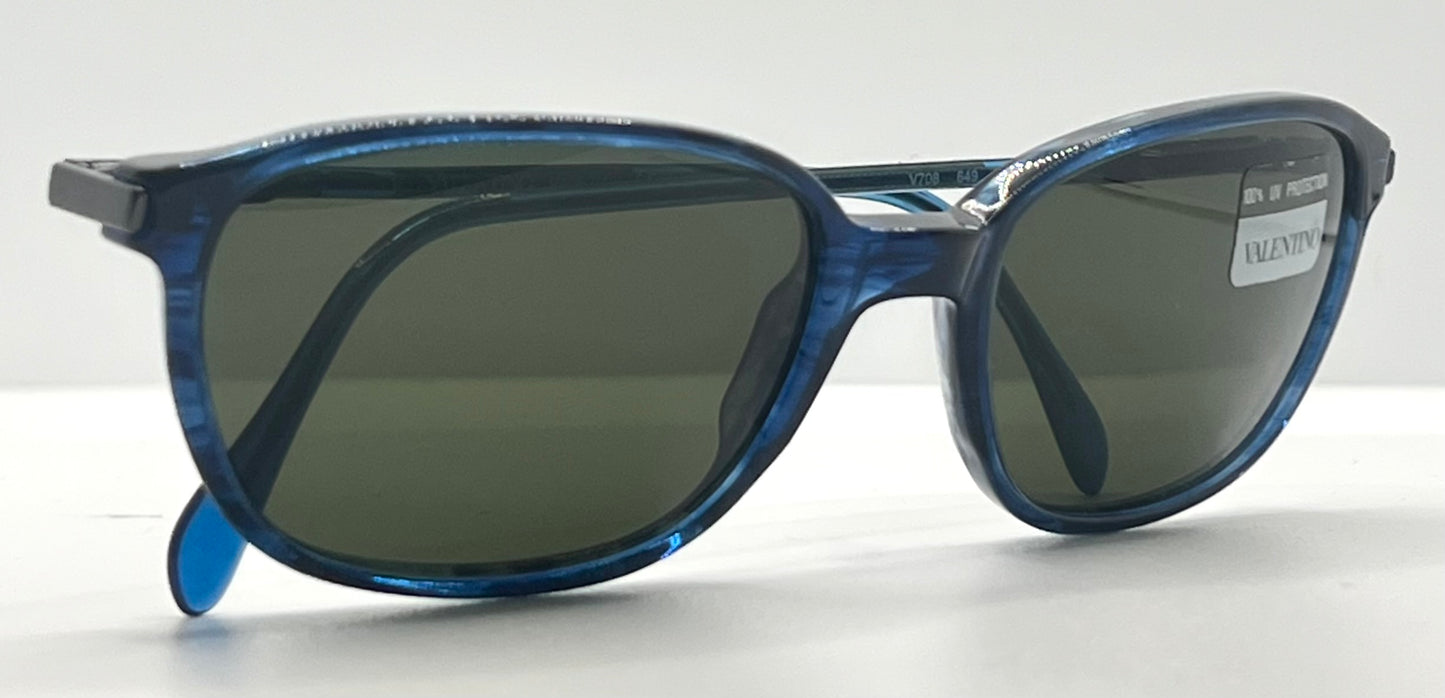 Valentino V708 649 – Sapphire Blue Vintage Sunglasses–NOS-Spring Hinges-Italy