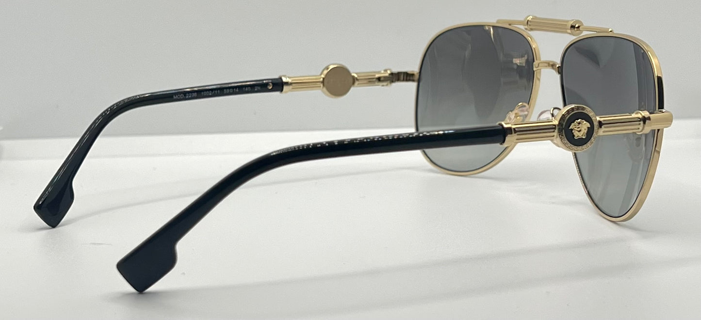 Versace 2236 1002/11 Gold Black Aviator Sunglasses Grey Gradient Made in Italy NOS
