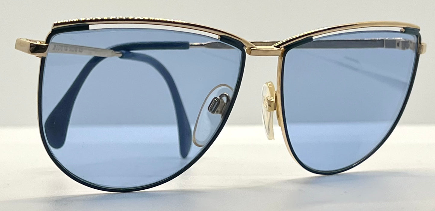 Silhouette V6050 Vintage Gold Sunglasses w/New Solid Blue Custom Lenses-57mm-Austria