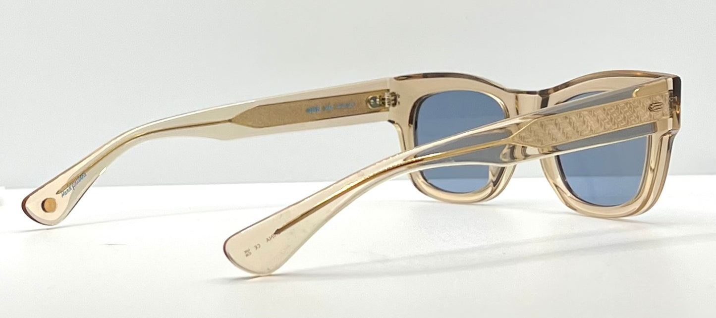 Garrett Leight WOZ BRE Sunglasses Champagne 49-21 Blue Lens Full Kit NWT